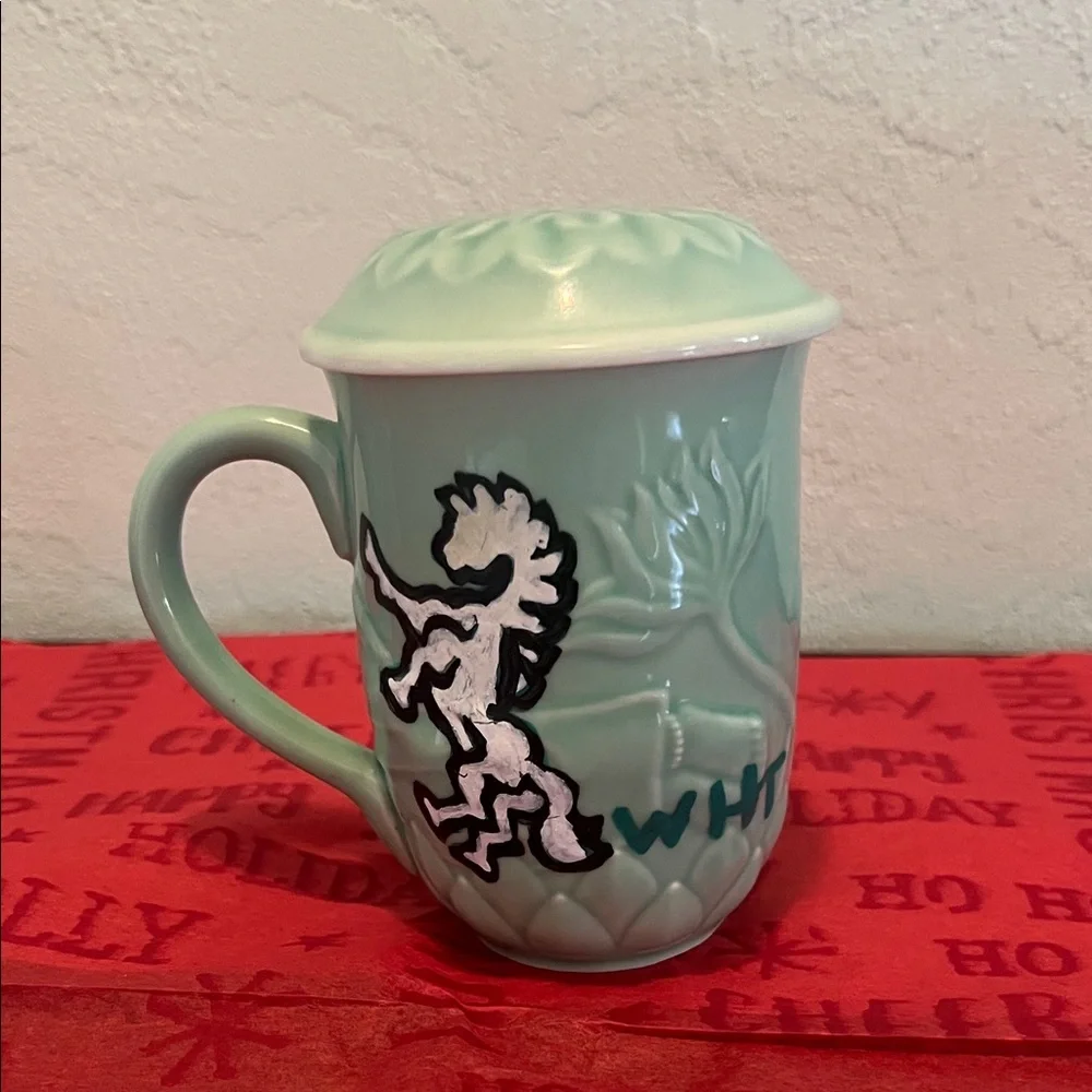 ( 0406) Mint Green Buddha W/ WHT Art Mug with Lid.